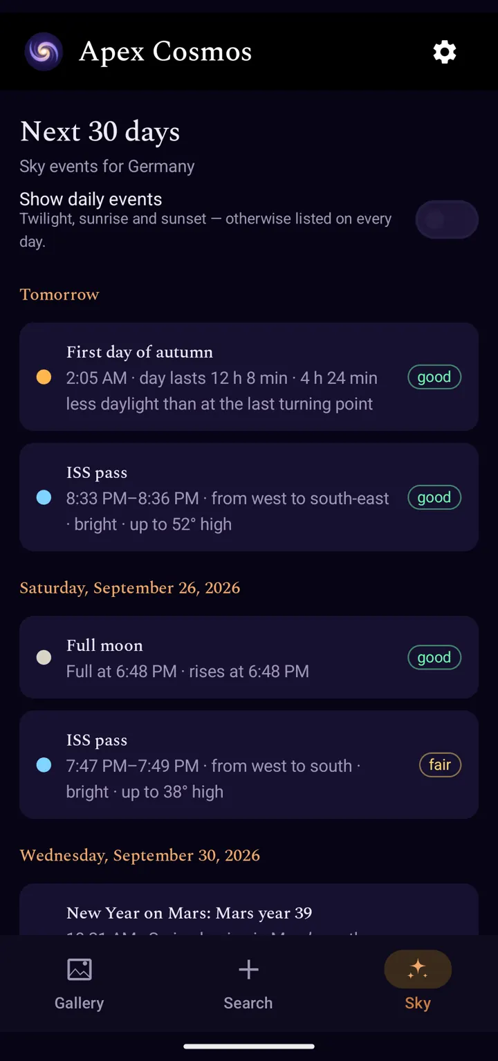 The Sky tab for Germany.